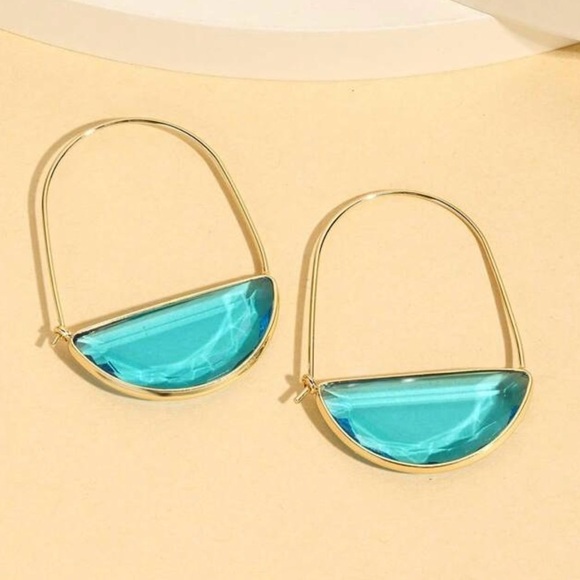 Gold and Blue Faceted Glass Hoop Earrings - Picture 5 of 5